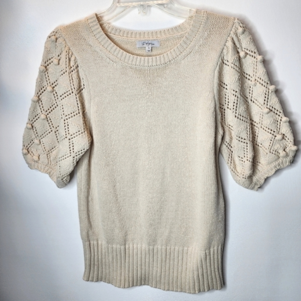 Polagram Sweater Short Sleeve Cream Color Women's Size Small